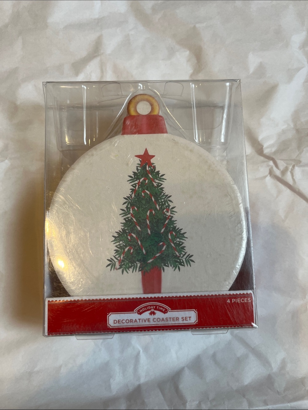 Holiday Christmas ornaments Coaster Set of 4 Stoneware & Cork